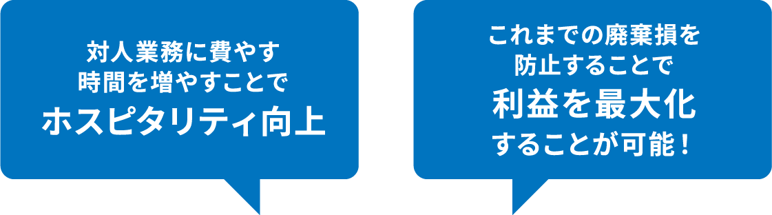 対人業務に費やす時間を増やすことでホスピタリティ向上 これまでの廃棄損を防止することで利益を最大化することが可能！